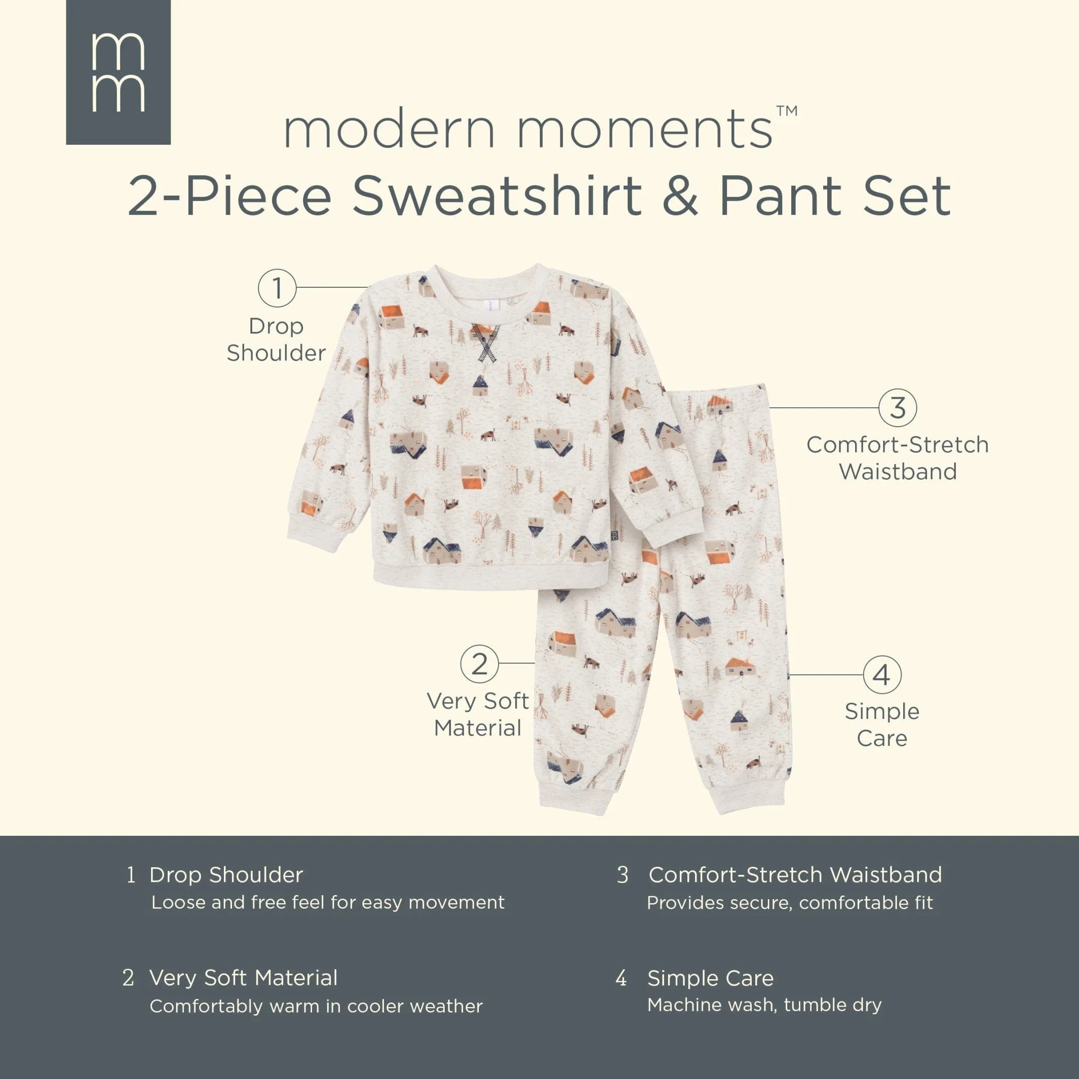 2-Piece Infant & Toddler Boys Oatmeal Village Fleece Pajama Set