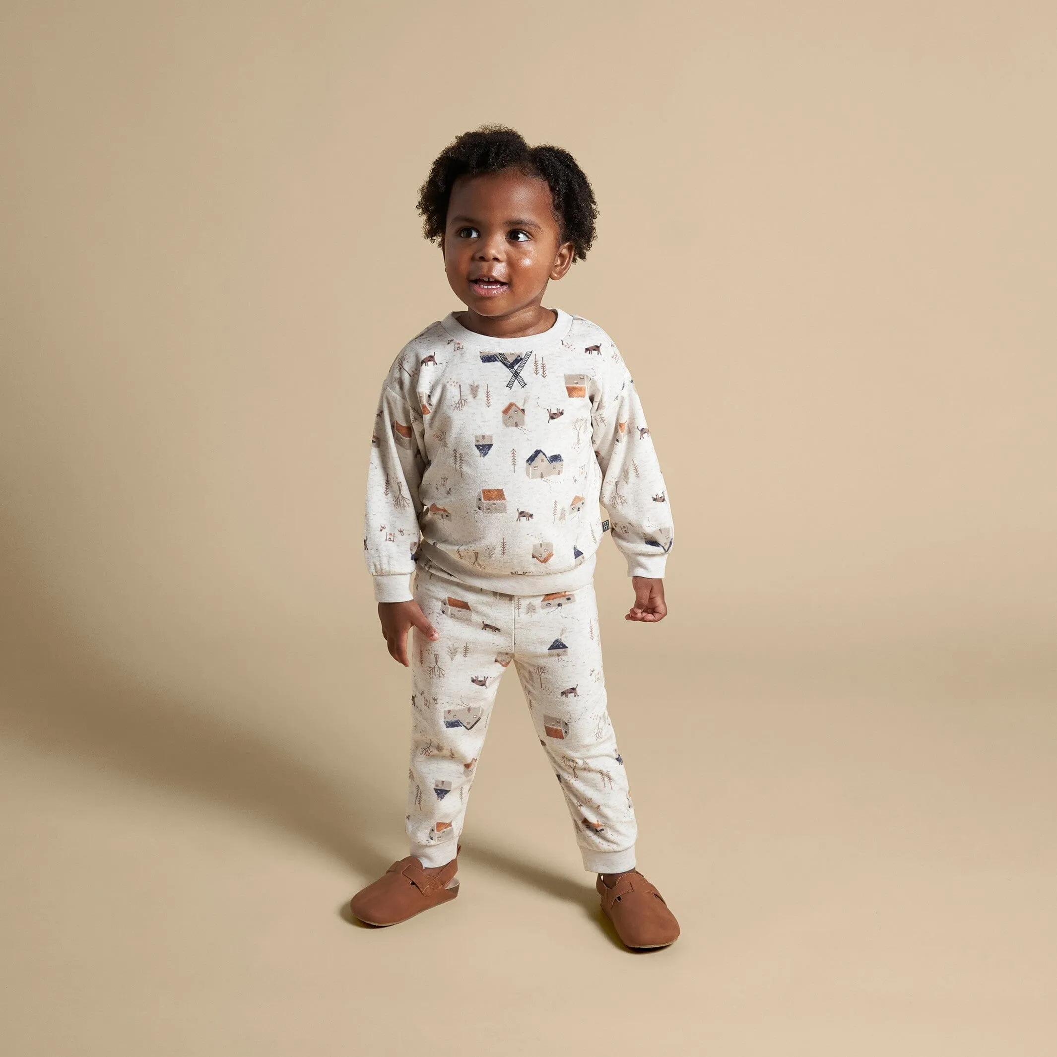 2-Piece Infant & Toddler Boys Oatmeal Village Fleece Pajama Set