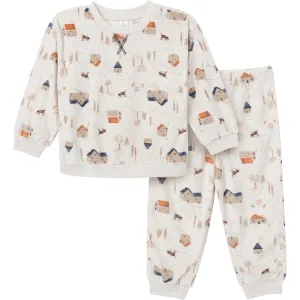 2-Piece Infant & Toddler Boys Oatmeal Village Fleece Pajama Set