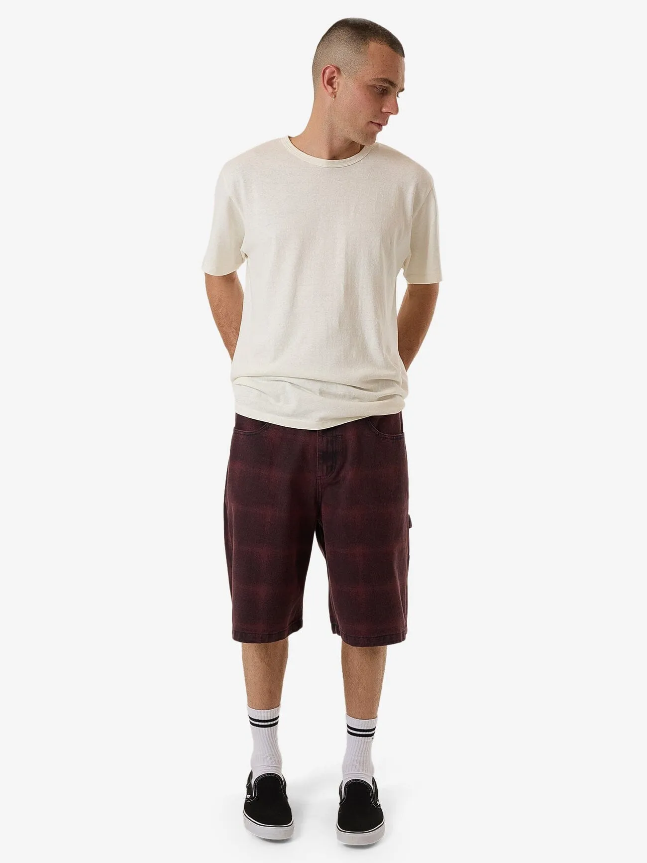 Big Slacker Barrio Check Denim Short - Deep Plum