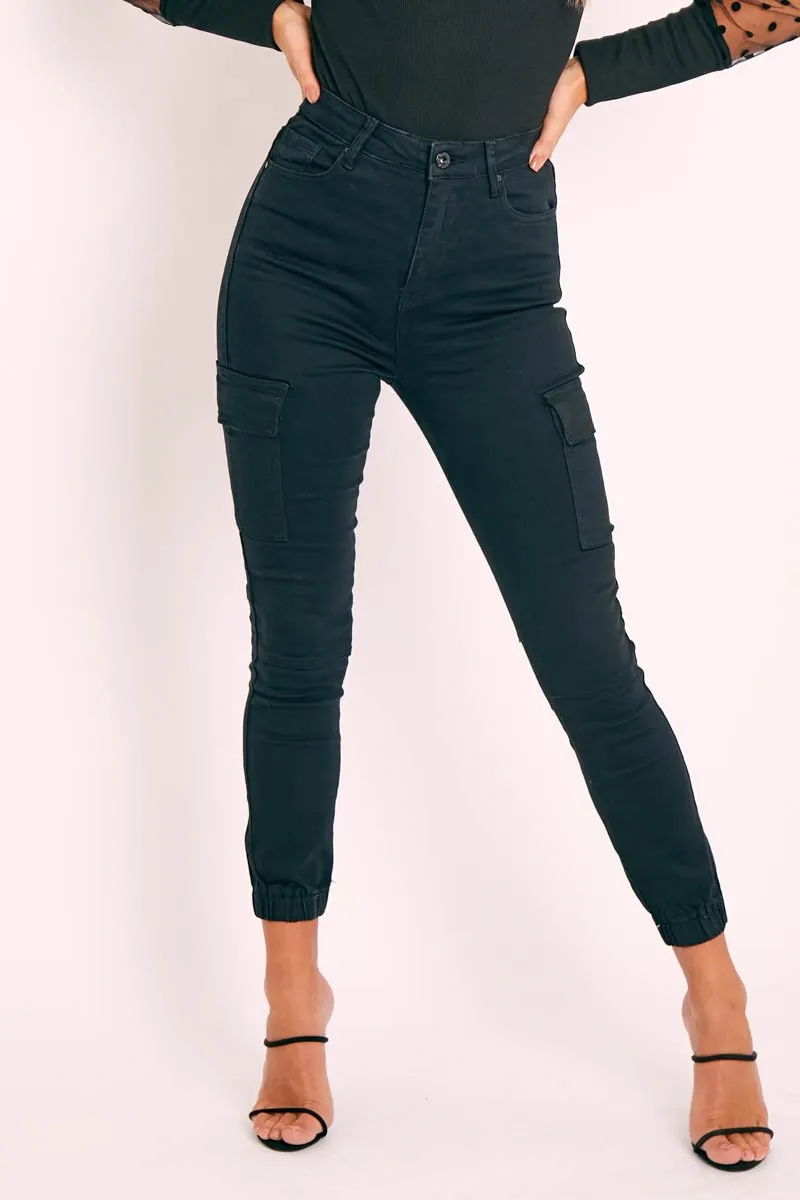 Black Denim Cargo Jeans - Destany