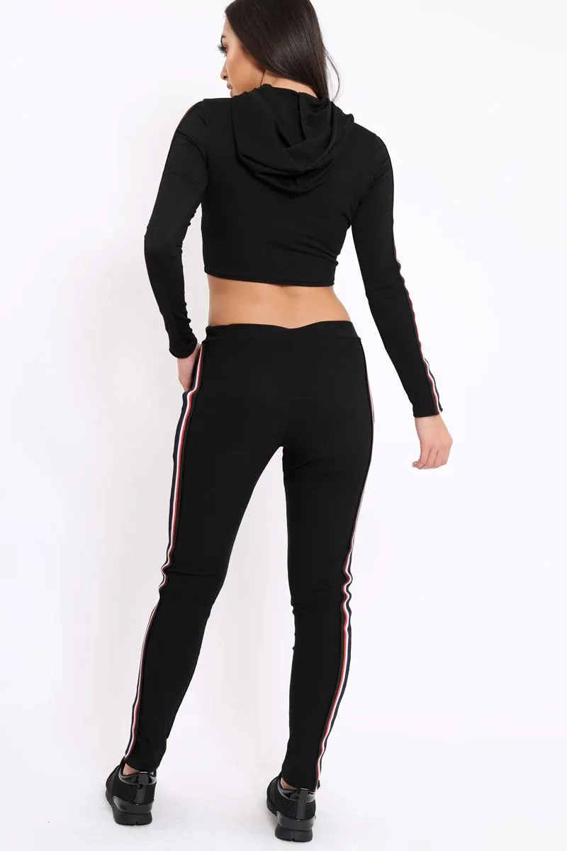 Black Tracksuit with Red White and Black Side Stripe - Kasey