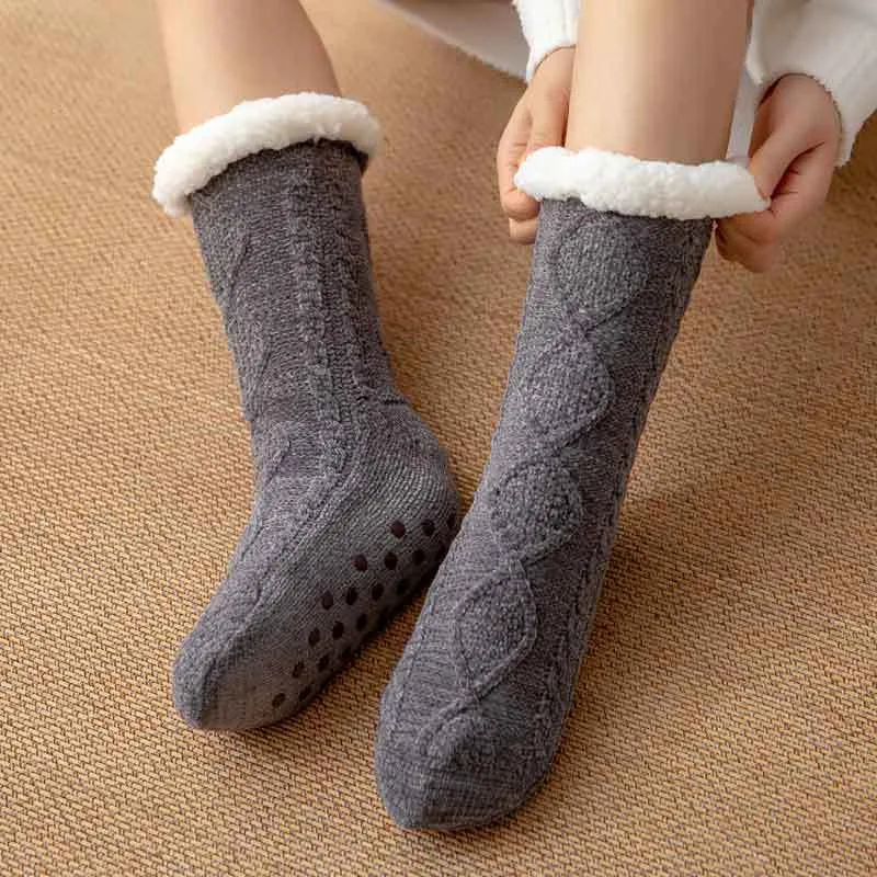 Bulk Orders Discount Thickened Winter Woven Thermal Cashmere Socks Women's Carpet Slippers