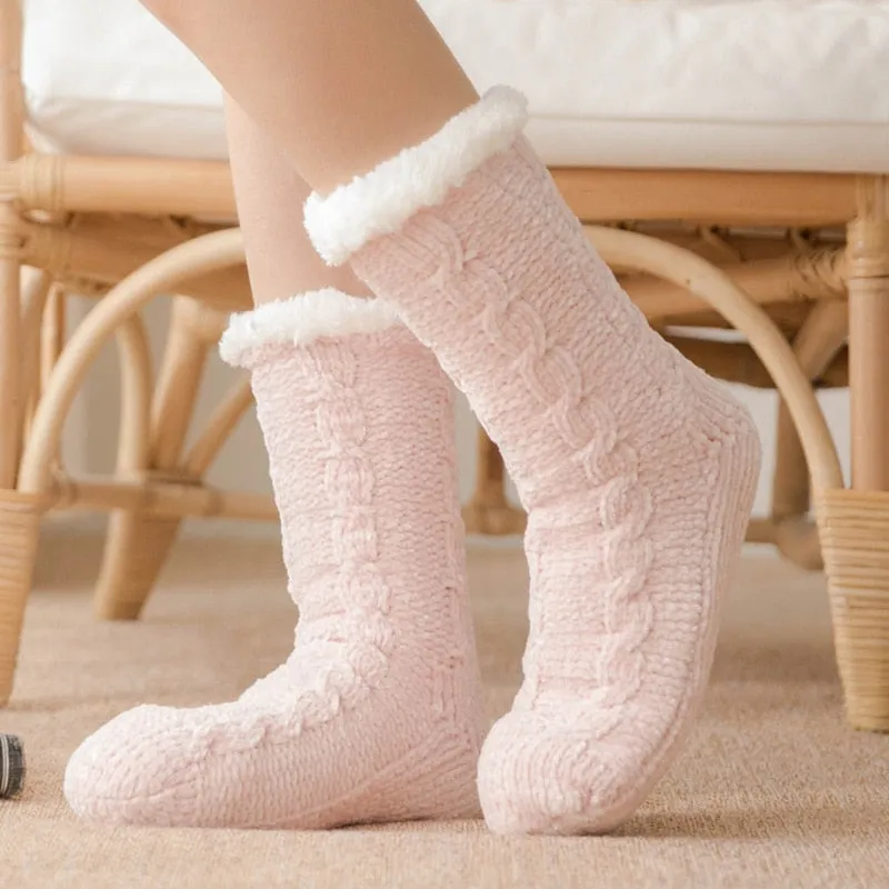 Bulk Orders Discount Thickened Winter Woven Thermal Cashmere Socks Women's Carpet Slippers