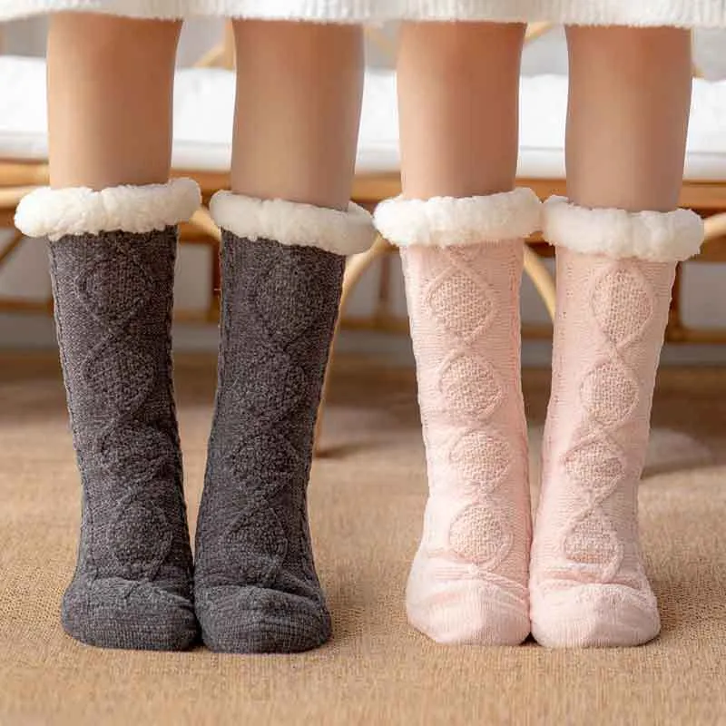 Bulk Orders Discount Thickened Winter Woven Thermal Cashmere Socks Women's Carpet Slippers