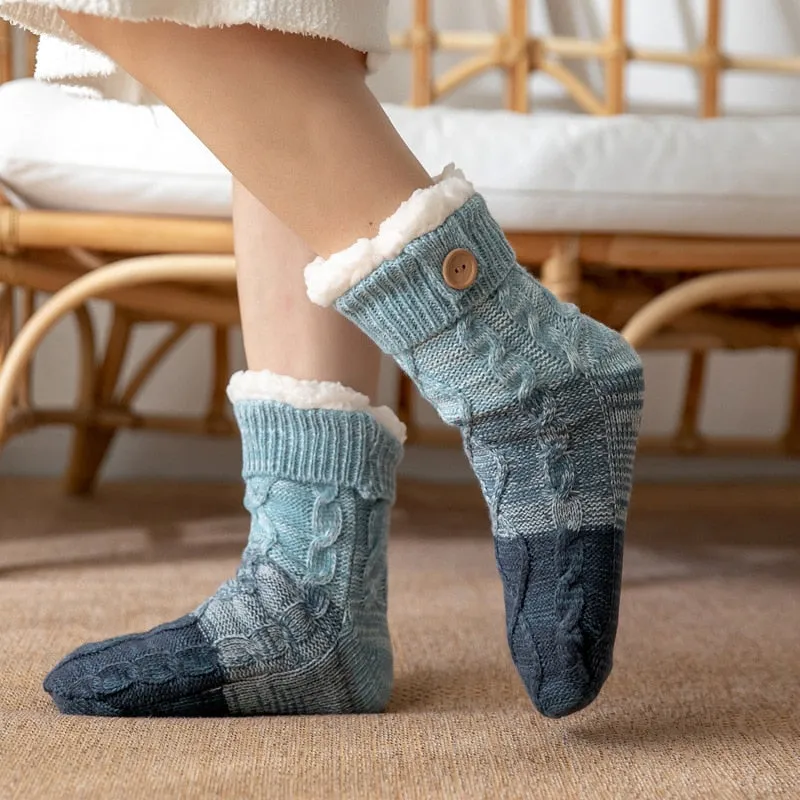 Bulk Orders Discount Thickened Winter Woven Thermal Cashmere Socks Women's Carpet Slippers