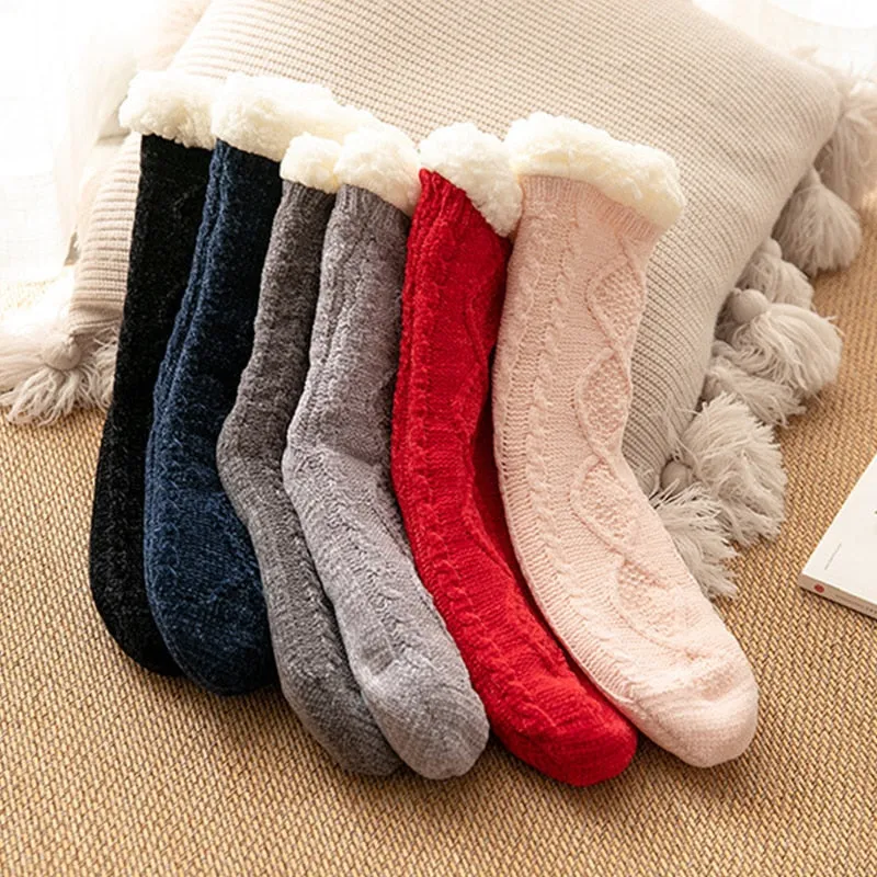 Bulk Orders Discount Thickened Winter Woven Thermal Cashmere Socks Women's Carpet Slippers