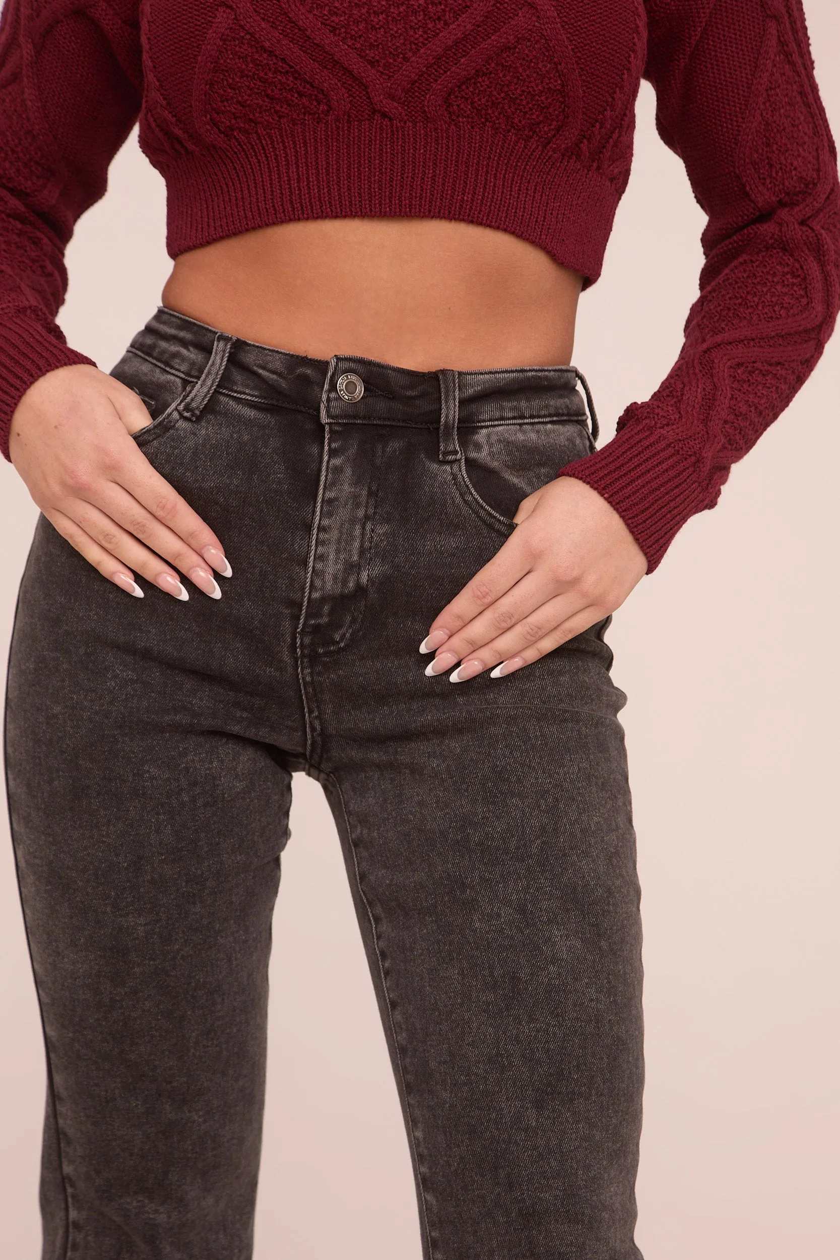 Charcoal High Waist Kick Flare Denim Jeans - Aspen