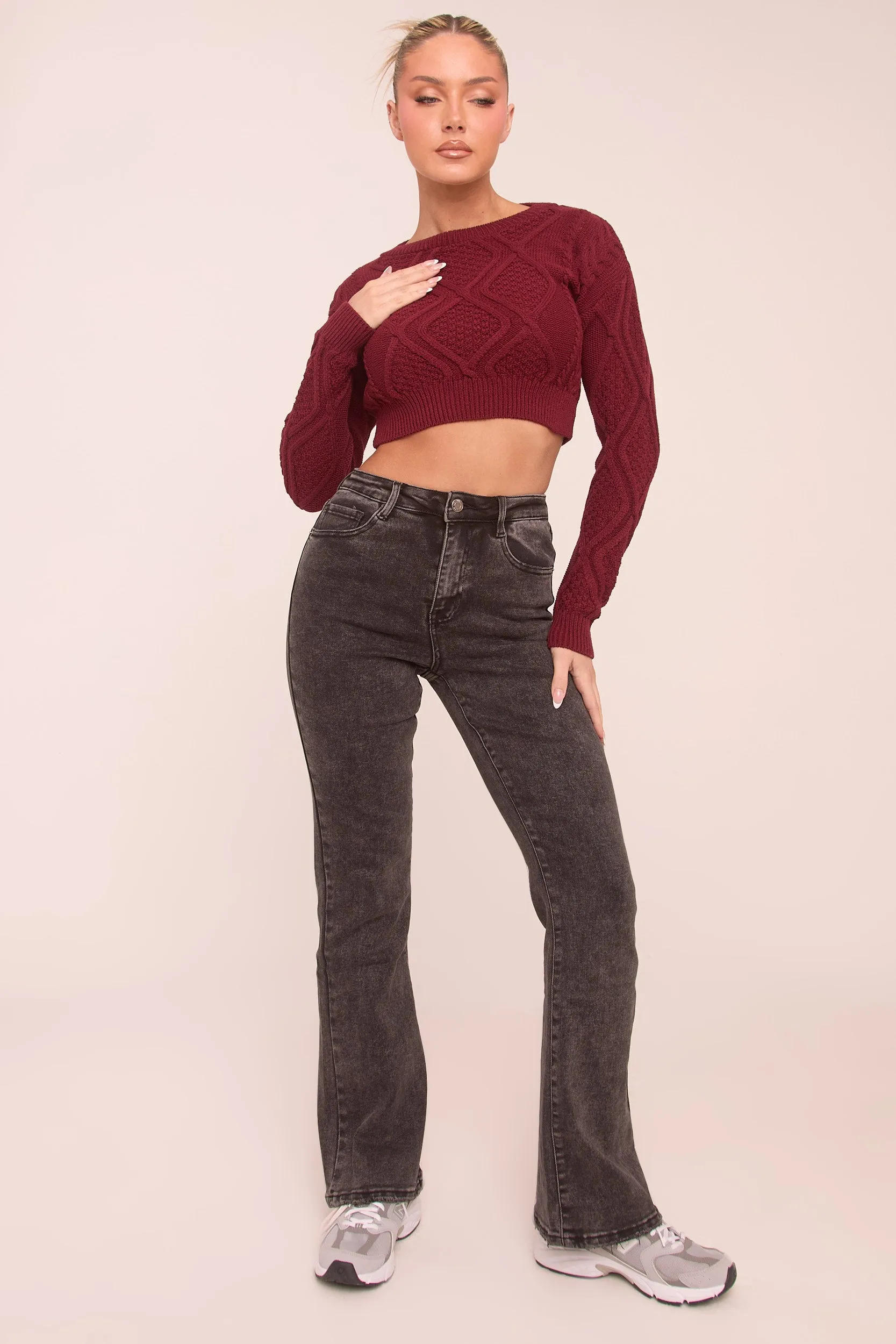 Charcoal High Waist Kick Flare Denim Jeans - Aspen