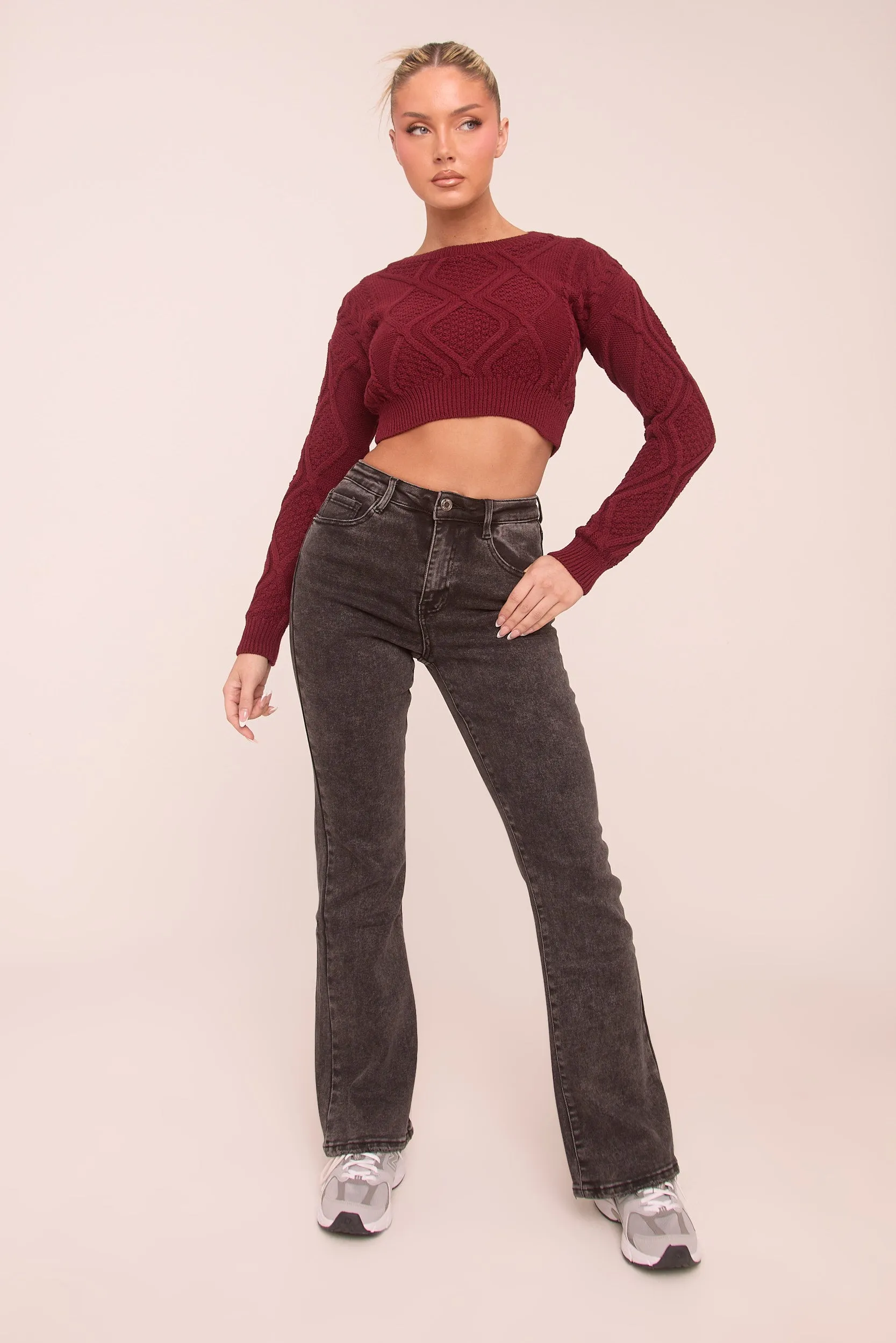 Charcoal High Waist Kick Flare Denim Jeans - Aspen