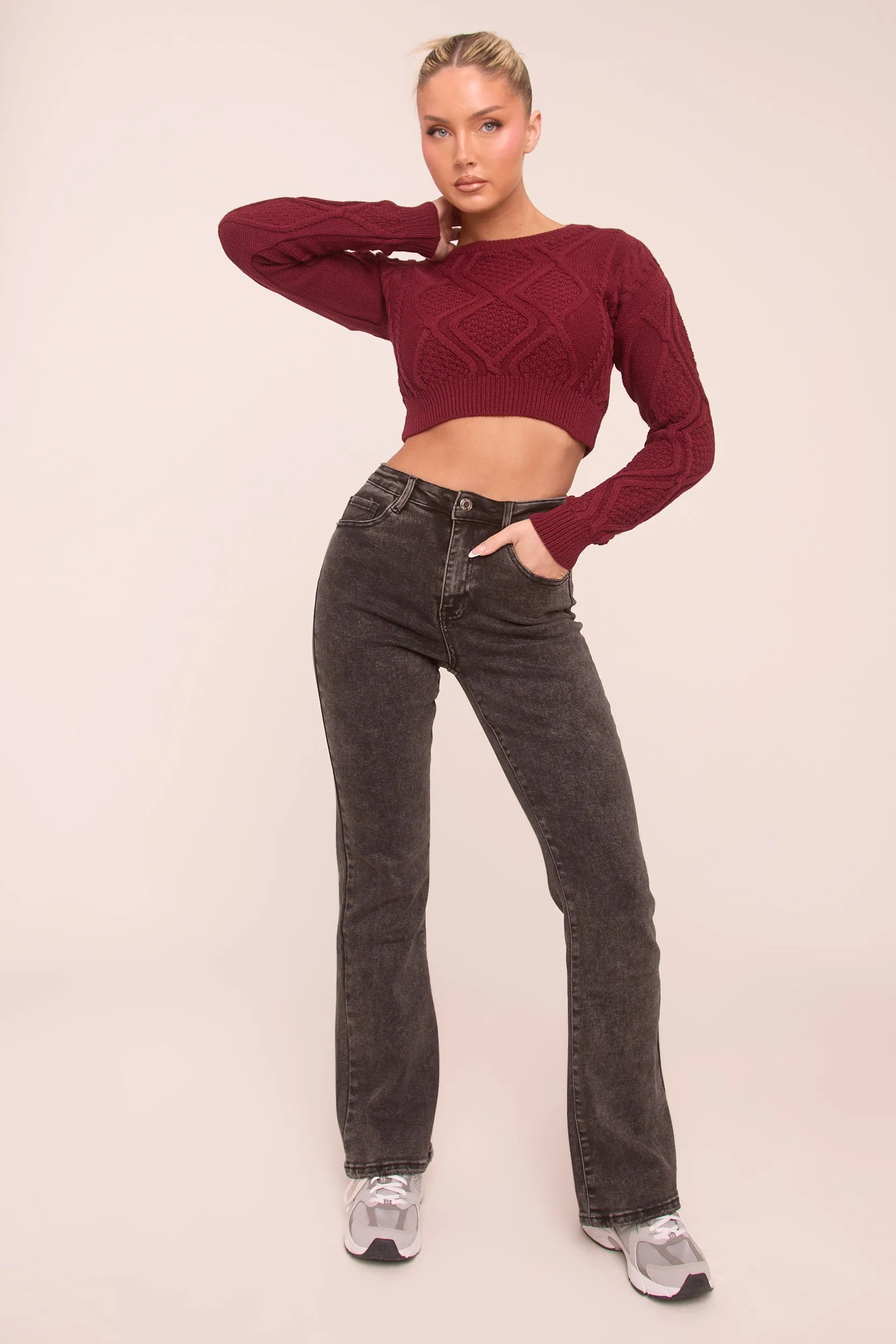 Charcoal High Waist Kick Flare Denim Jeans - Aspen