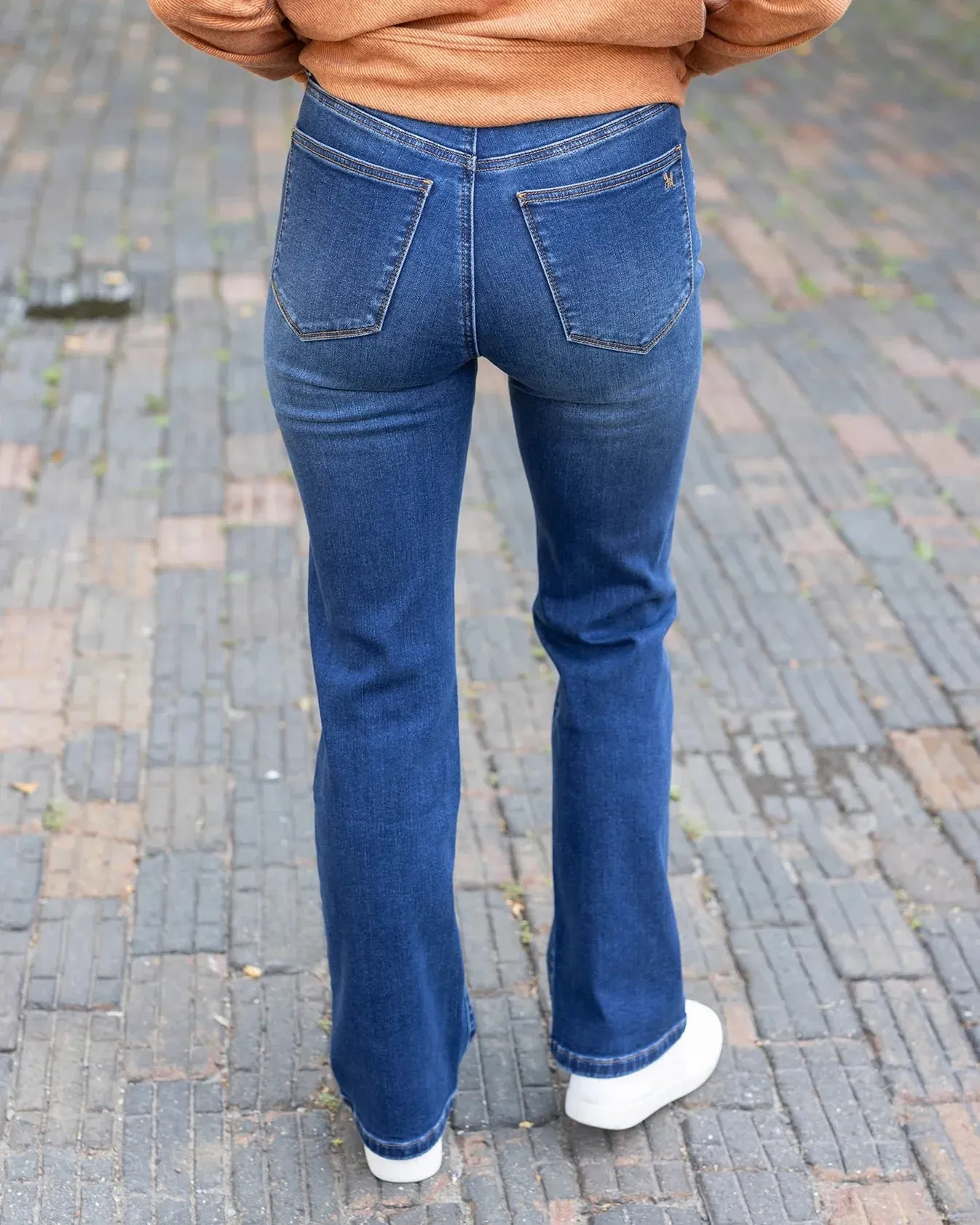 Fleece Straight Leg Jeans In Dark Mid-Wash by Grace & Lace (Ships in 1-2 Weeks)