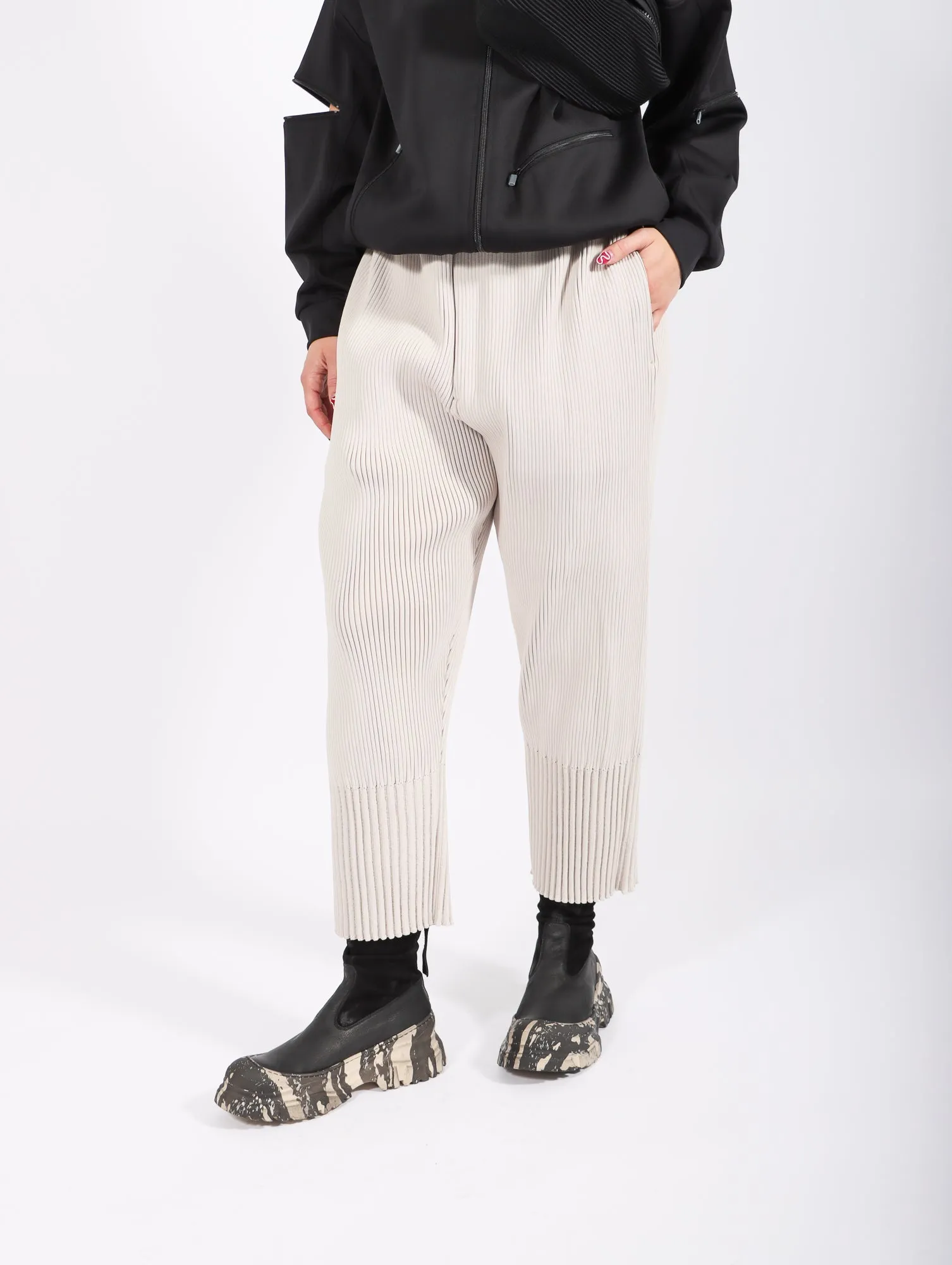 Fluted Taper Pants in Light Beige by CFCL