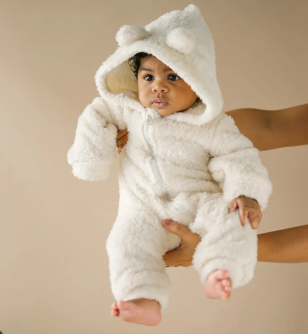 Fuzzy Fleece Hooded Jumpsuit - Polar Bear