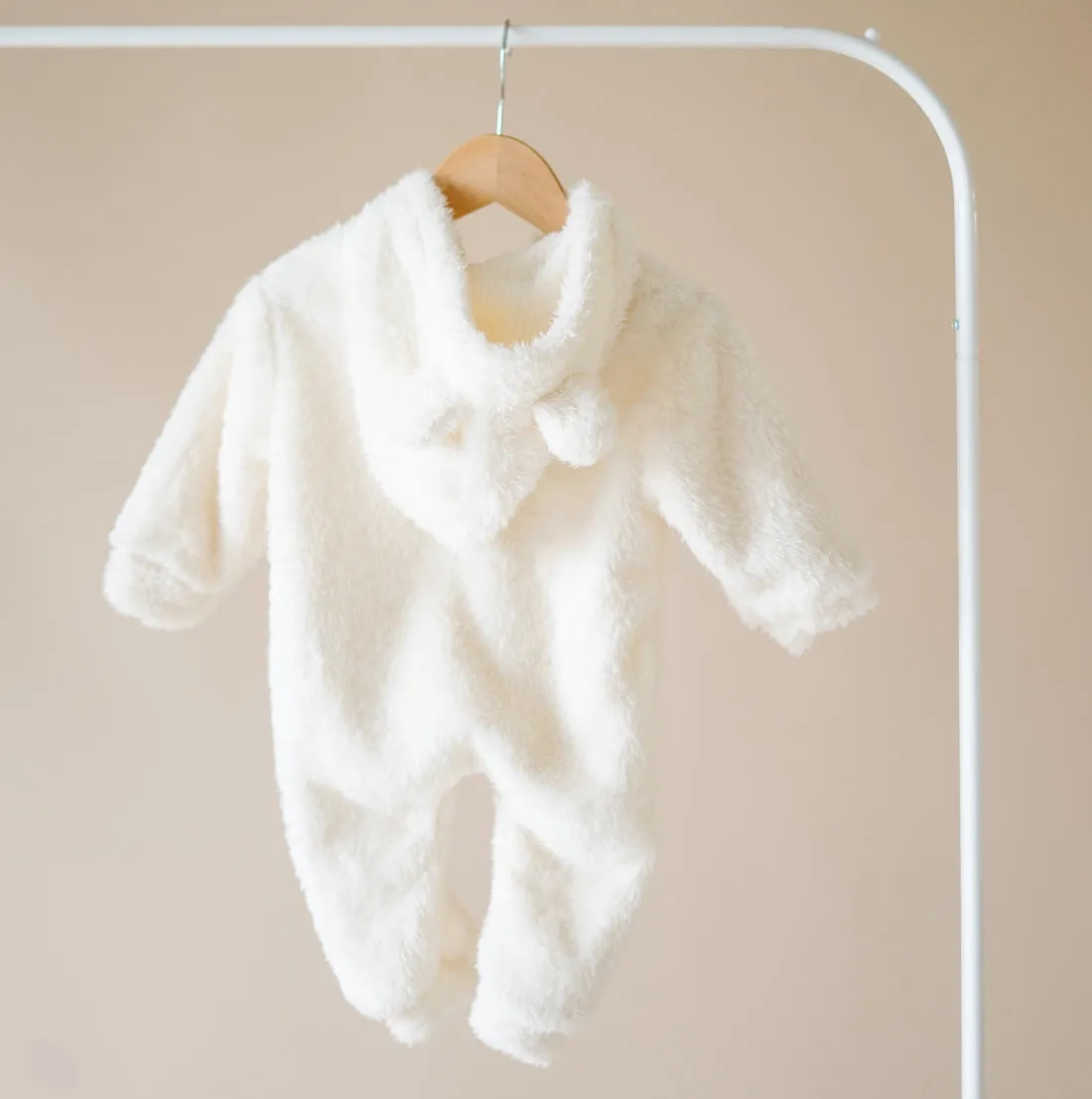 Fuzzy Fleece Hooded Jumpsuit - Polar Bear