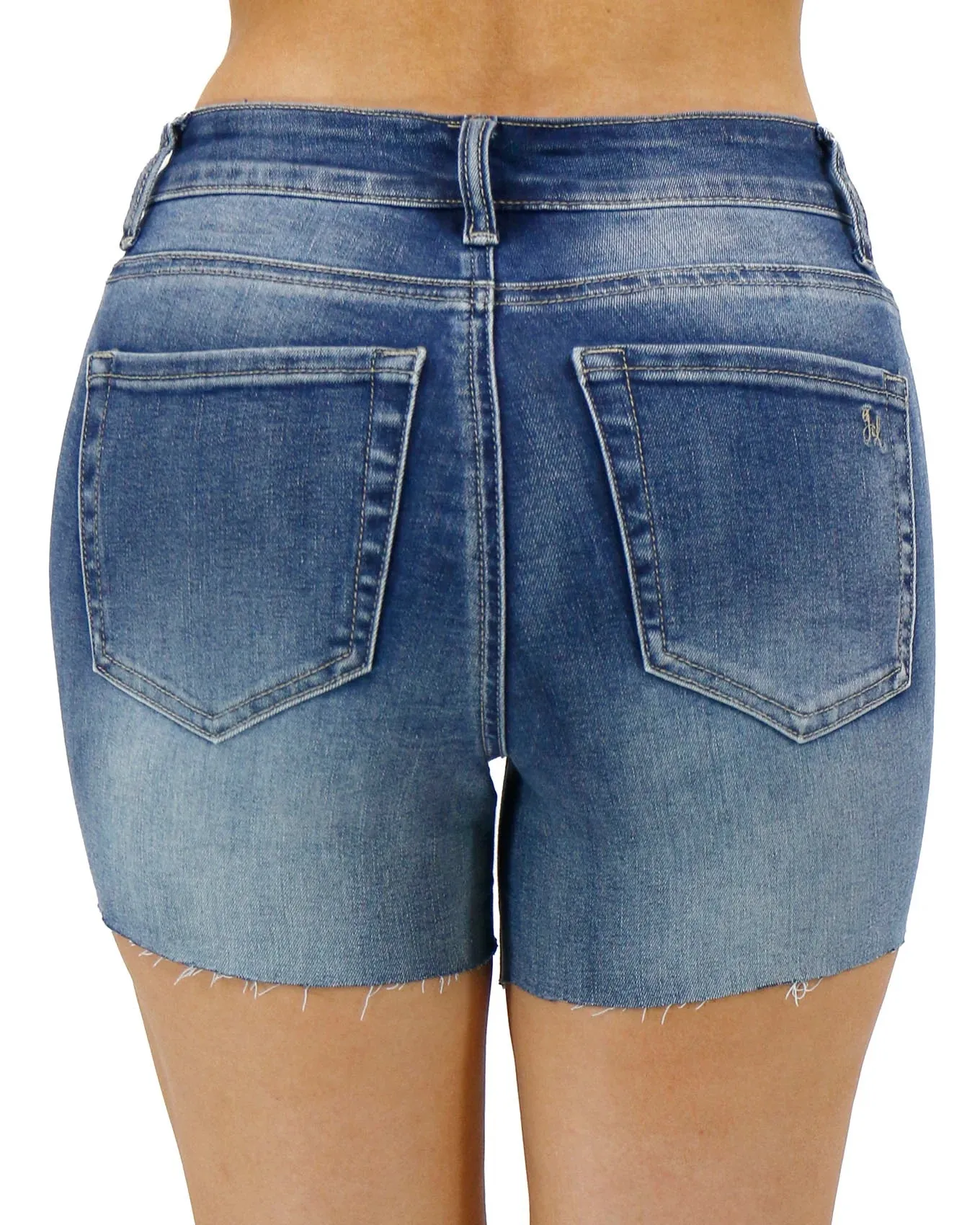 Grace & Lace Distressed Stretch Denim Shorts - Vintage Mid Wash