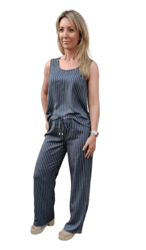 Grey Striped Top with Pants