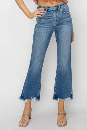 High Waist Raw Hem Flare Jeans