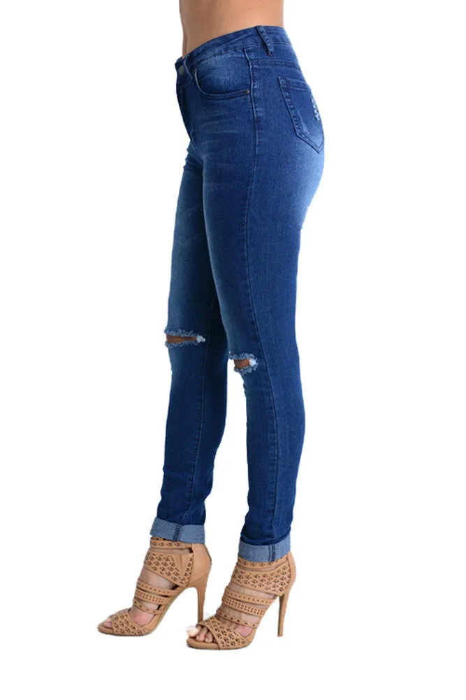 High Waisted Ripped Skinny Fit Jeans