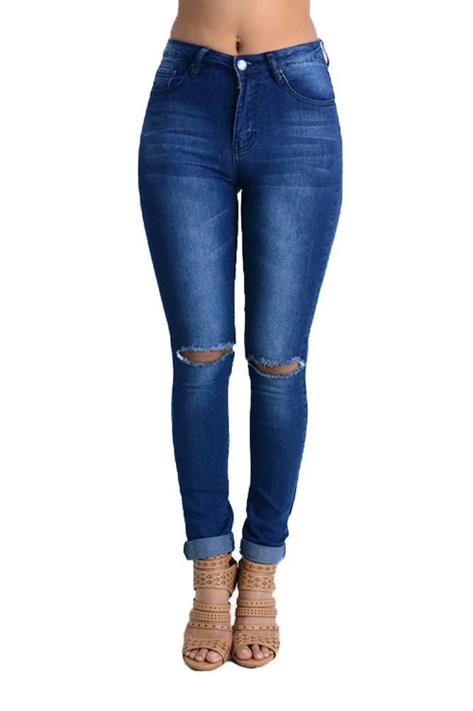 High Waisted Ripped Skinny Fit Jeans