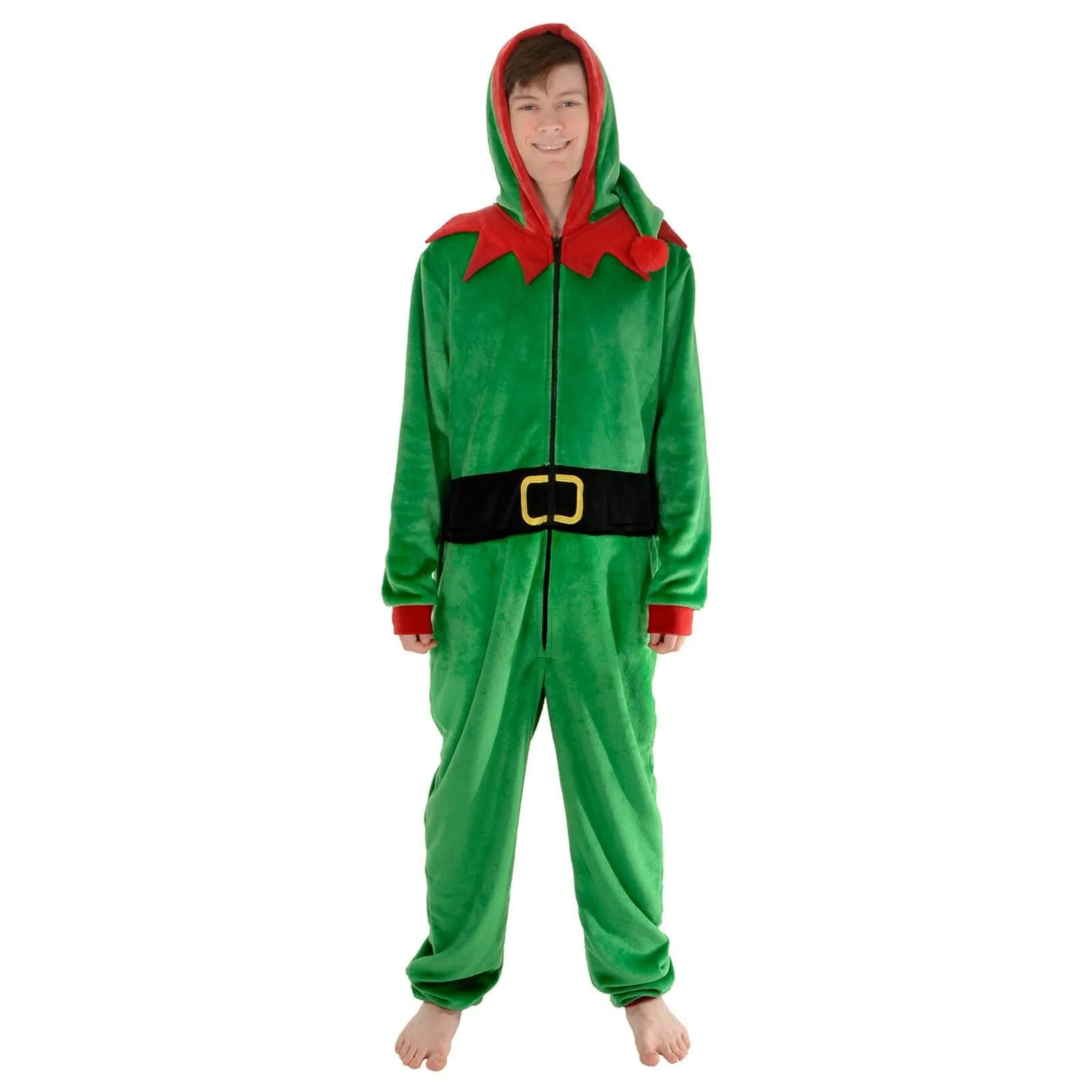 Mens All in One Elf Pyjama Suit Fleece Christmas Nightwear