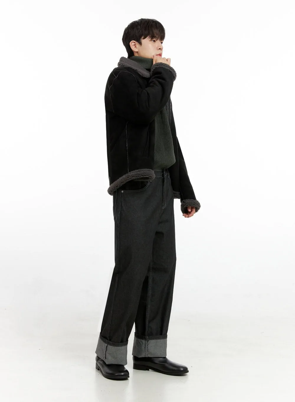 Men's Classic Denim Wide Leg Jeans (Black) IN422