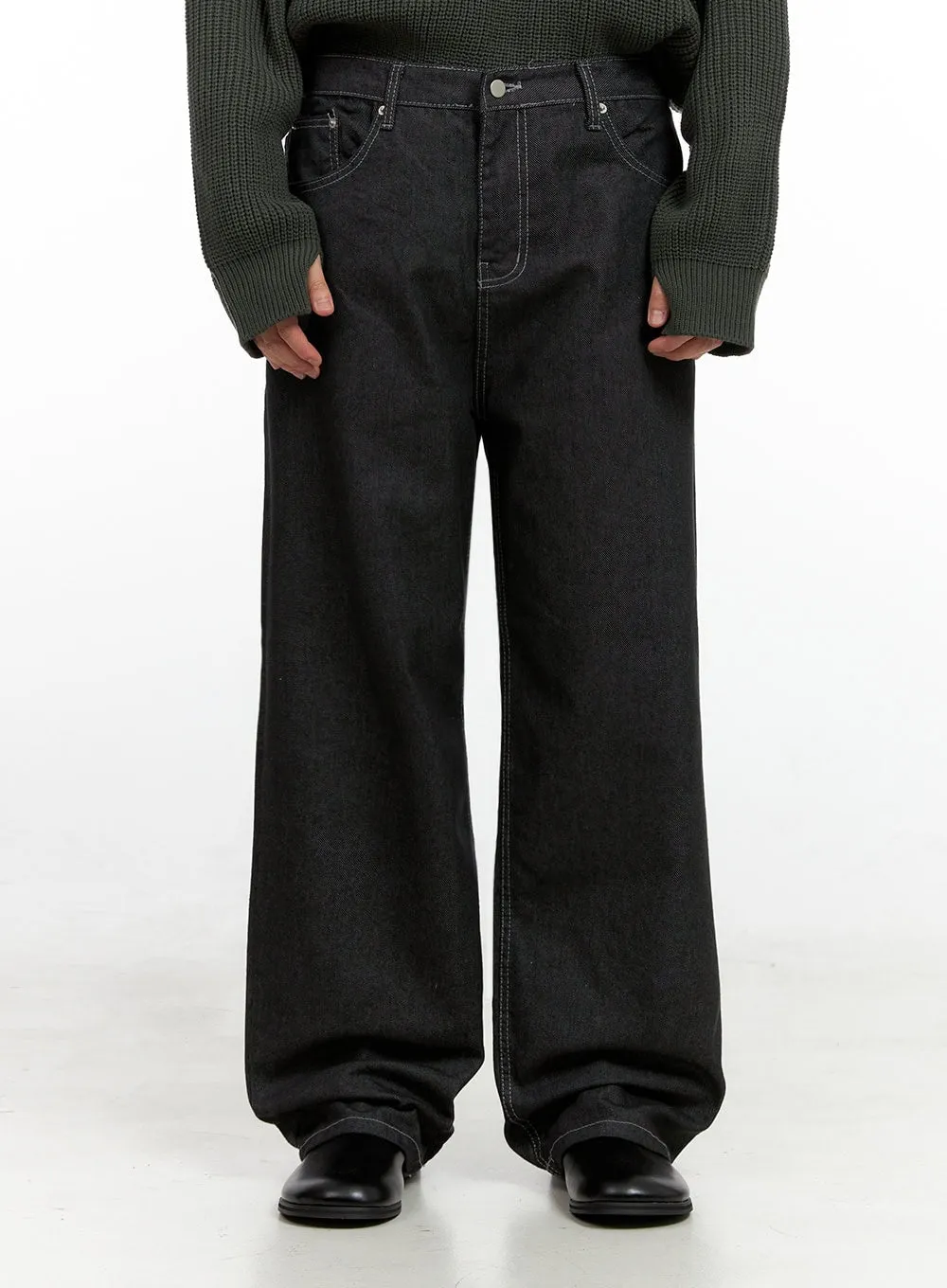 Men's Classic Denim Wide Leg Jeans (Black) IN422