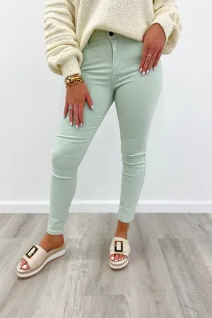 Mint Green Mid Rise Crop Skinny *Final Sale*