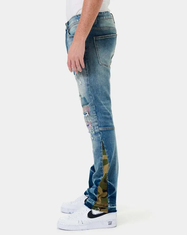 NEW FIRST ROW Heavy Rip & Repair Slim Straight Denims