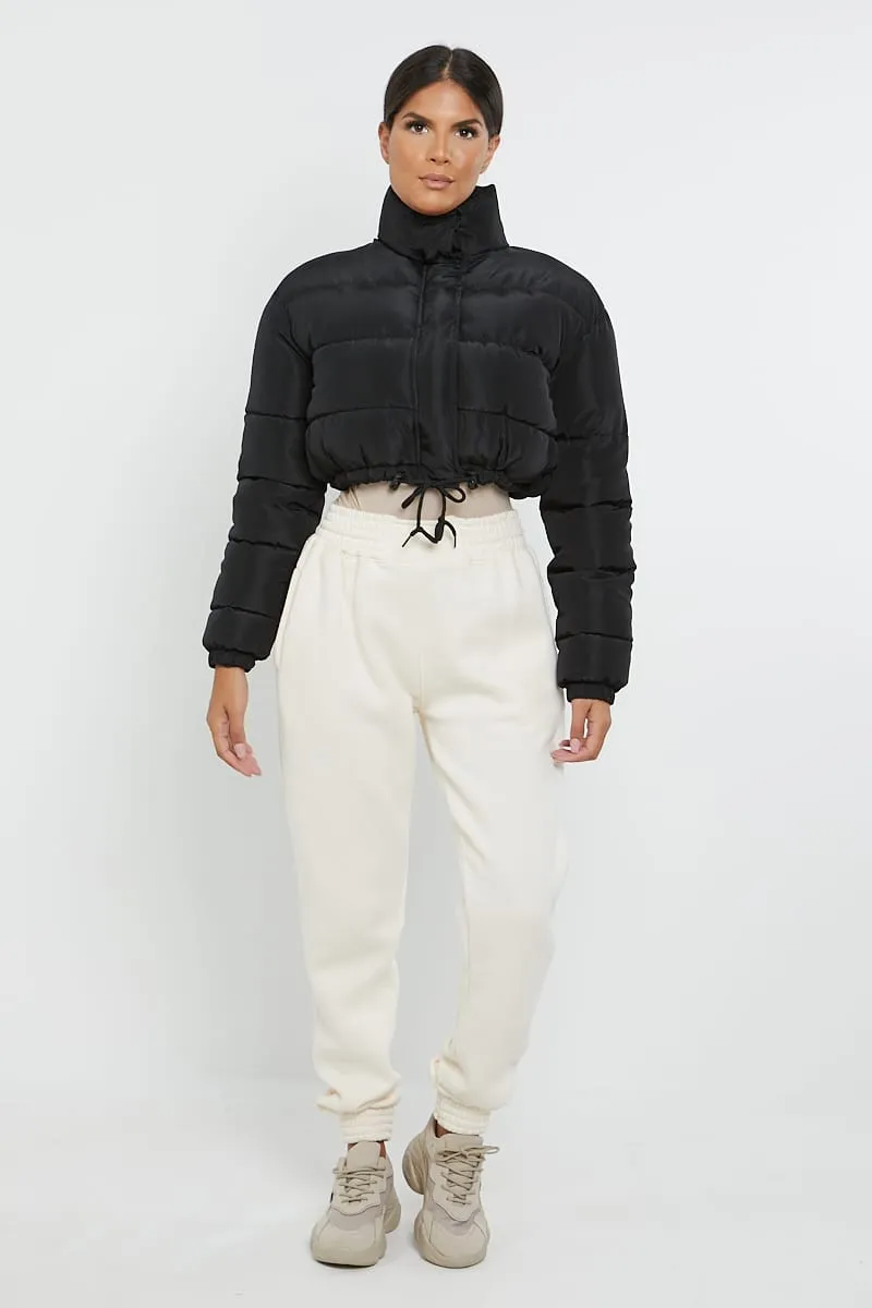 PADDED CROP PUFFER JACKET- BLACK