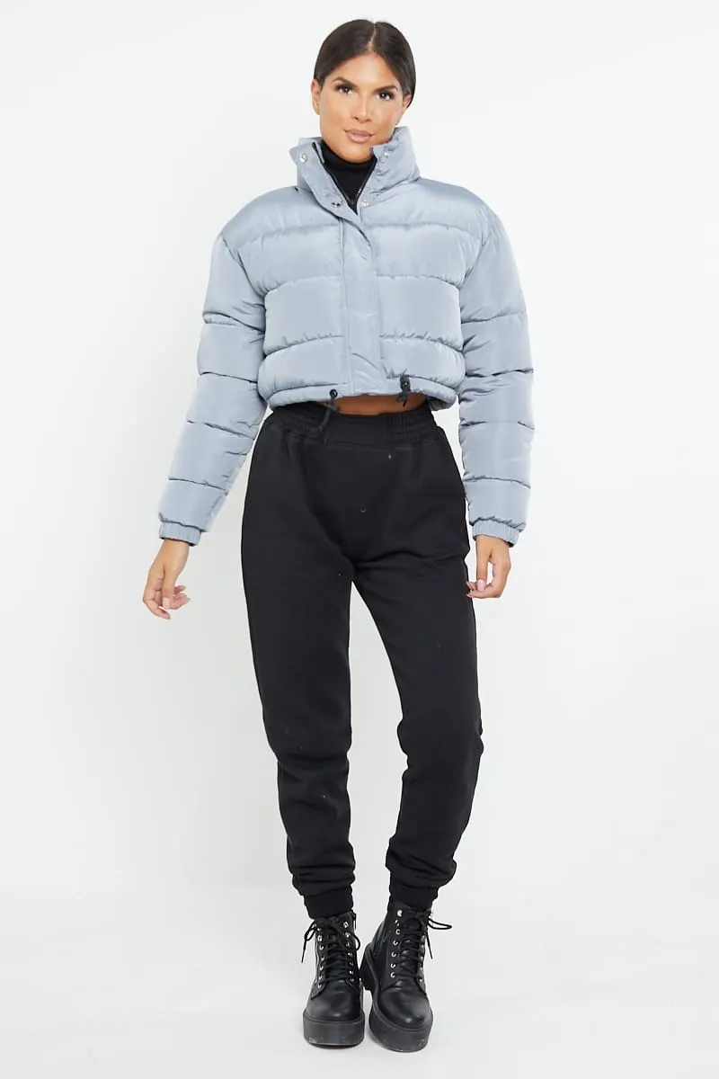 PADDED CROP PUFFER JACKET- GREY