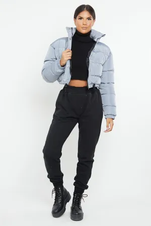 PADDED CROP PUFFER JACKET- GREY