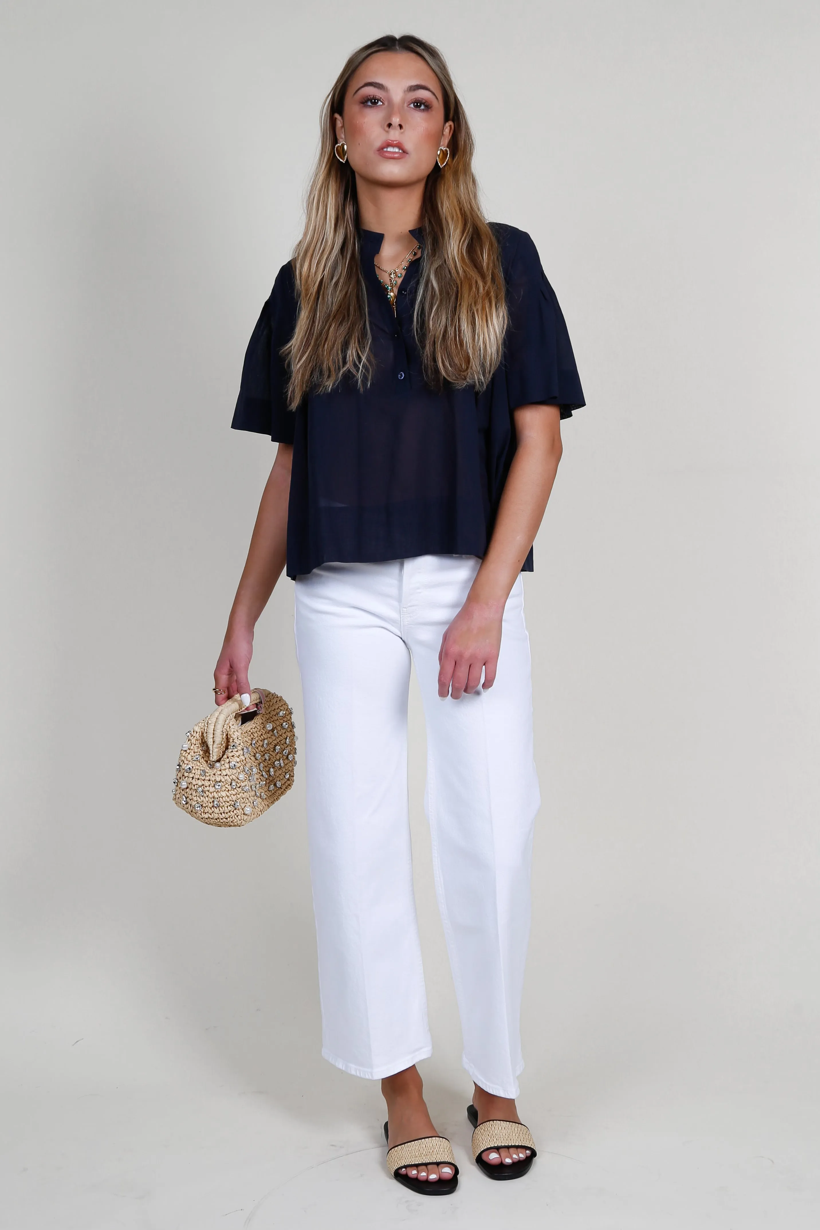 RE/DONE | Mid Rise Wide Leg Crop - White