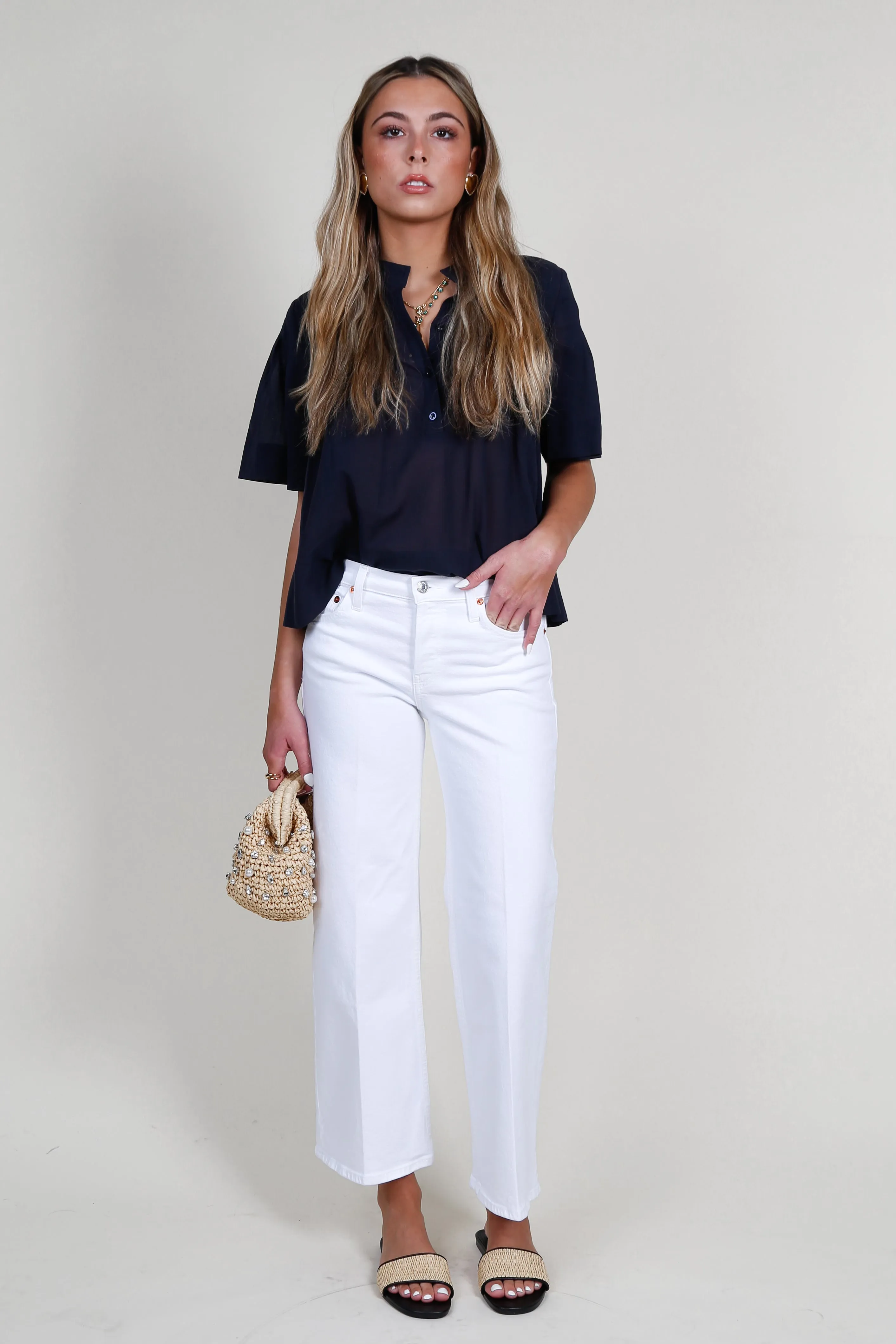 RE/DONE | Mid Rise Wide Leg Crop - White