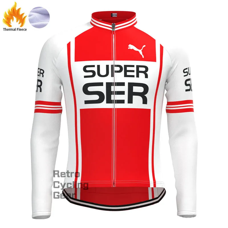 SER White-Red Fleece Retro Cycling Kits