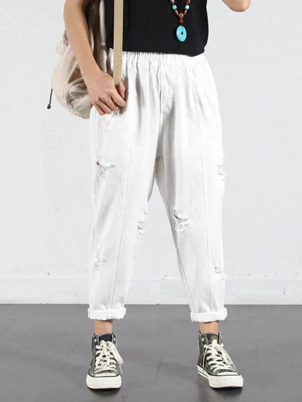 Solid Color Ripped Trouser Pants