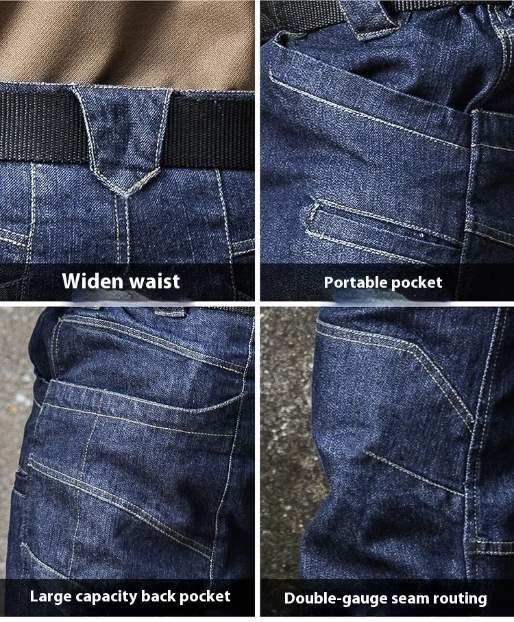 Straight Multi-pocket Stretch Slim Jeans