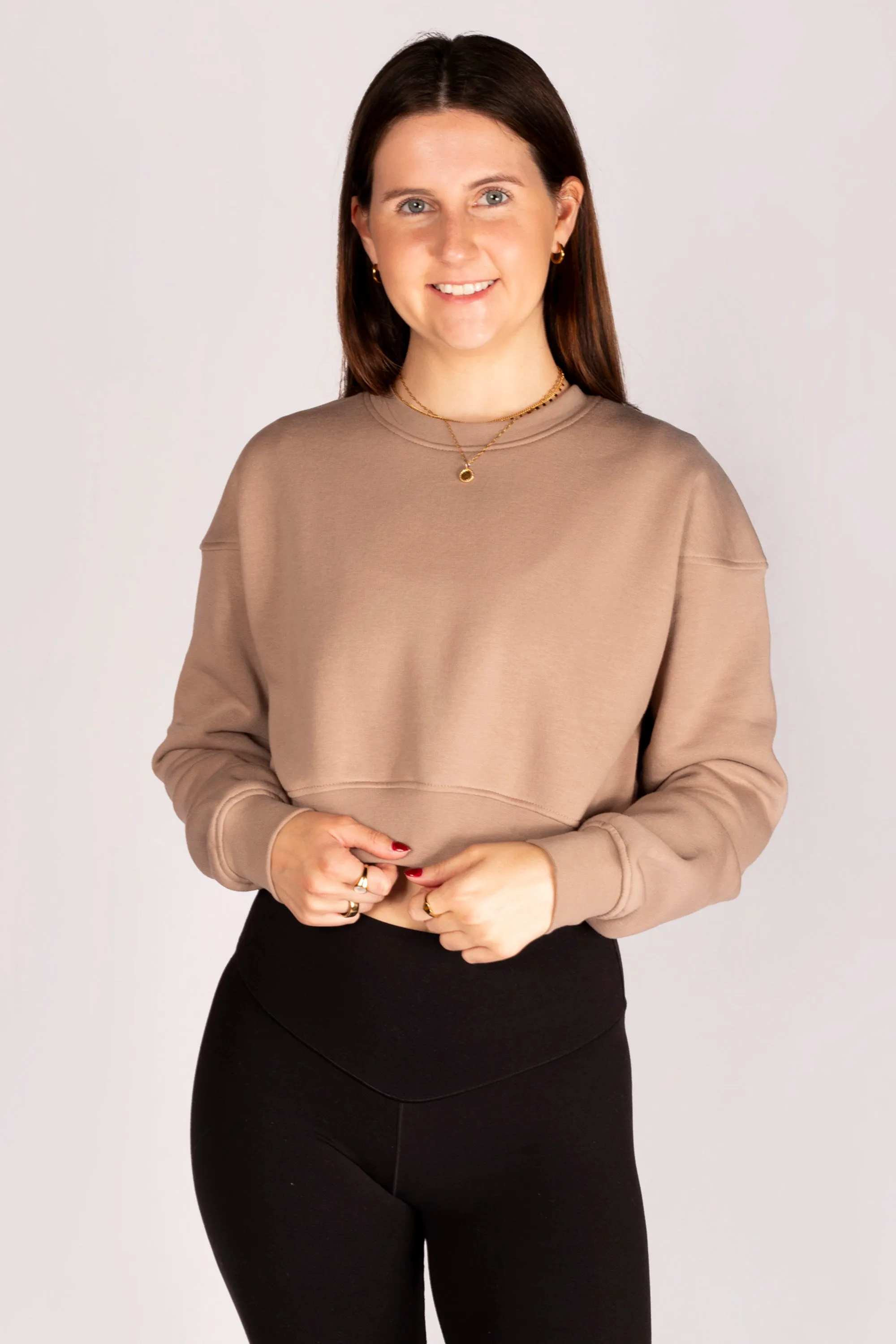 Tan Cropped Fleece Sweatshirt - FINAL SALE