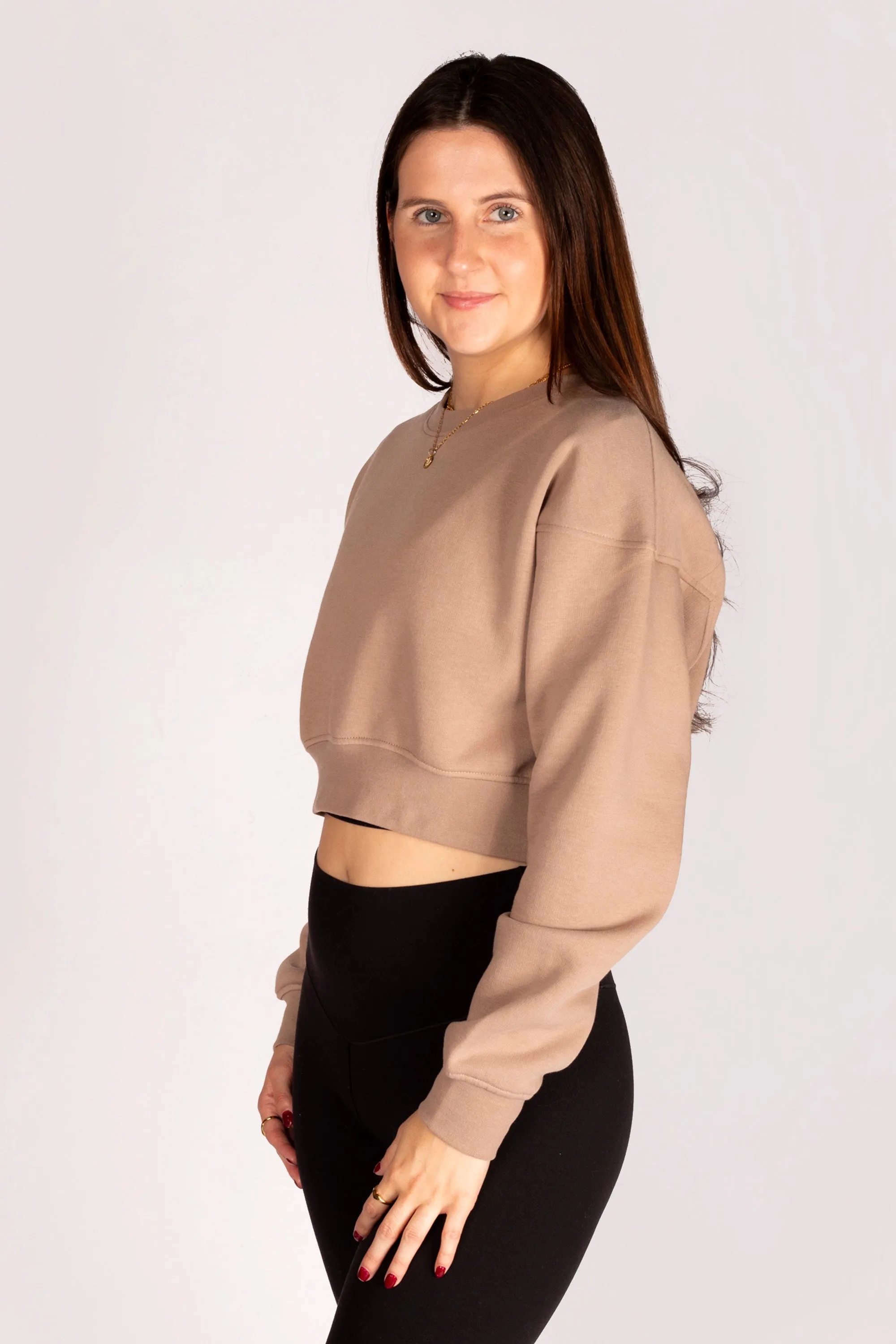 Tan Cropped Fleece Sweatshirt - FINAL SALE