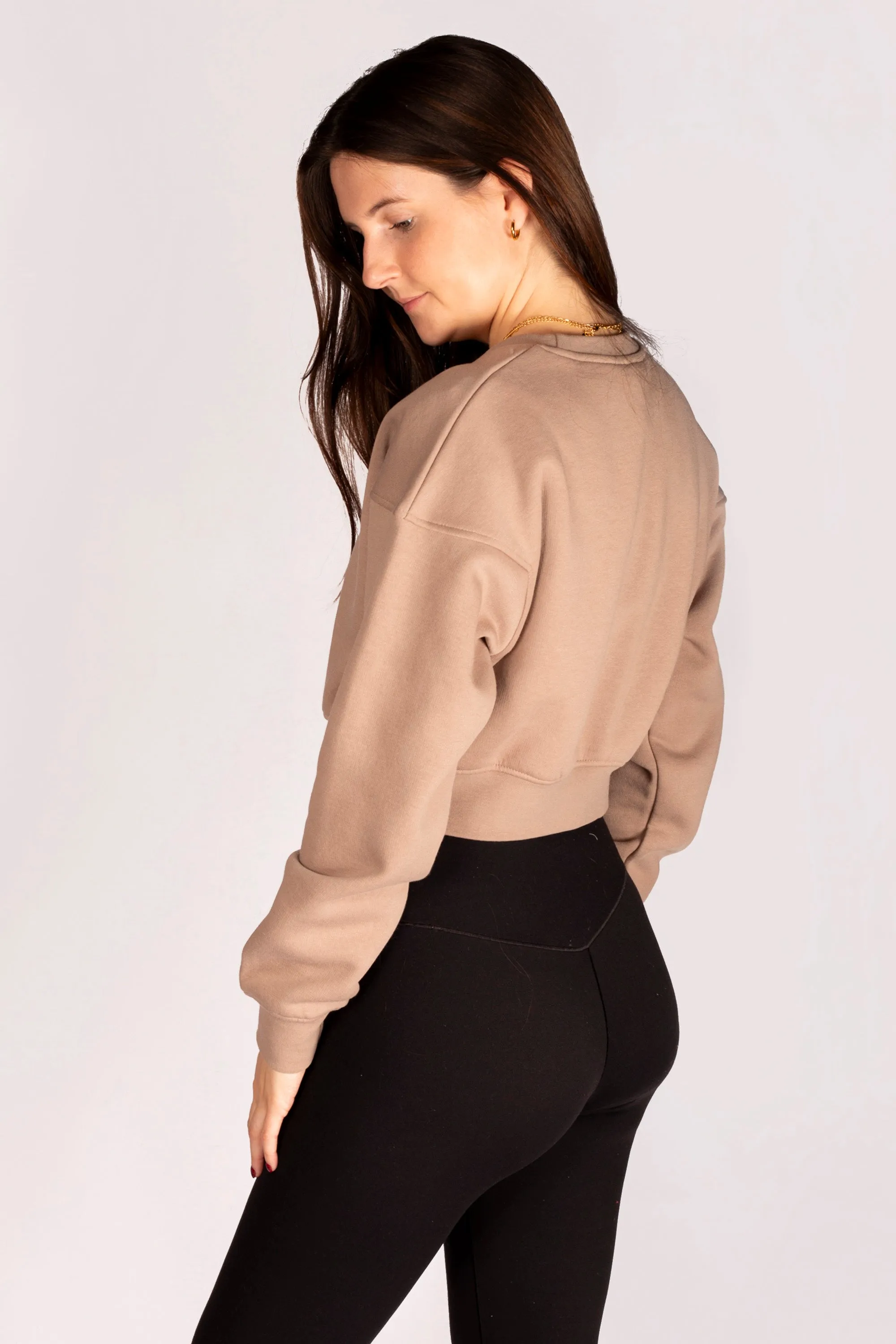 Tan Cropped Fleece Sweatshirt - FINAL SALE