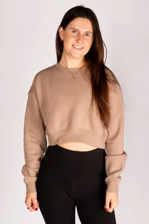 Tan Cropped Fleece Sweatshirt - FINAL SALE