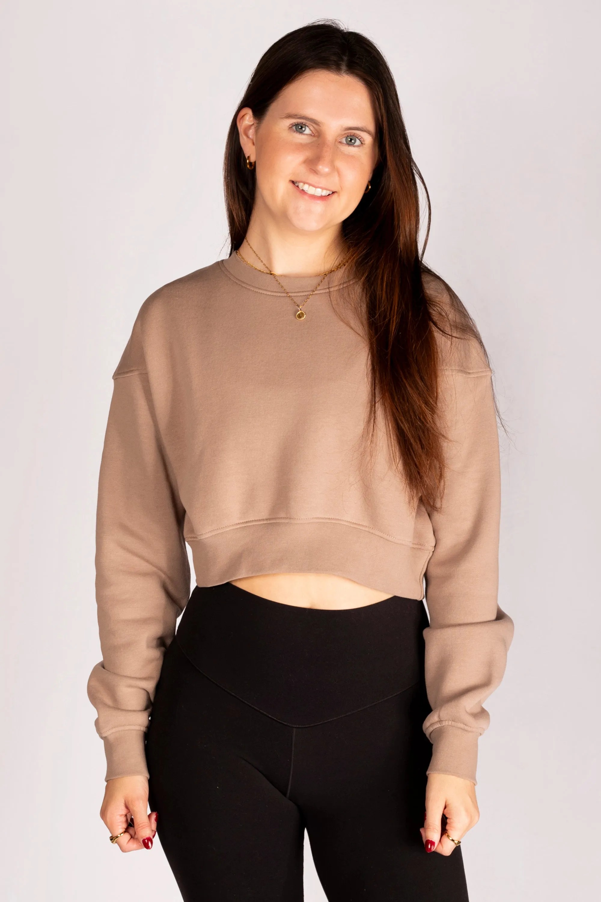 Tan Cropped Fleece Sweatshirt - FINAL SALE