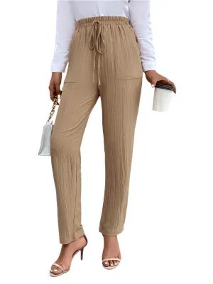 TEEK - Khaki Drawstring Elastic Waist Pleated Pants