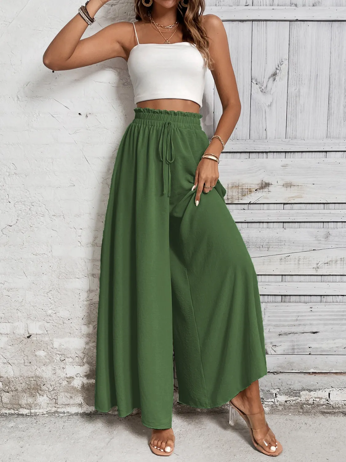 TEEK - Tied High Waist Wide Leg Pants