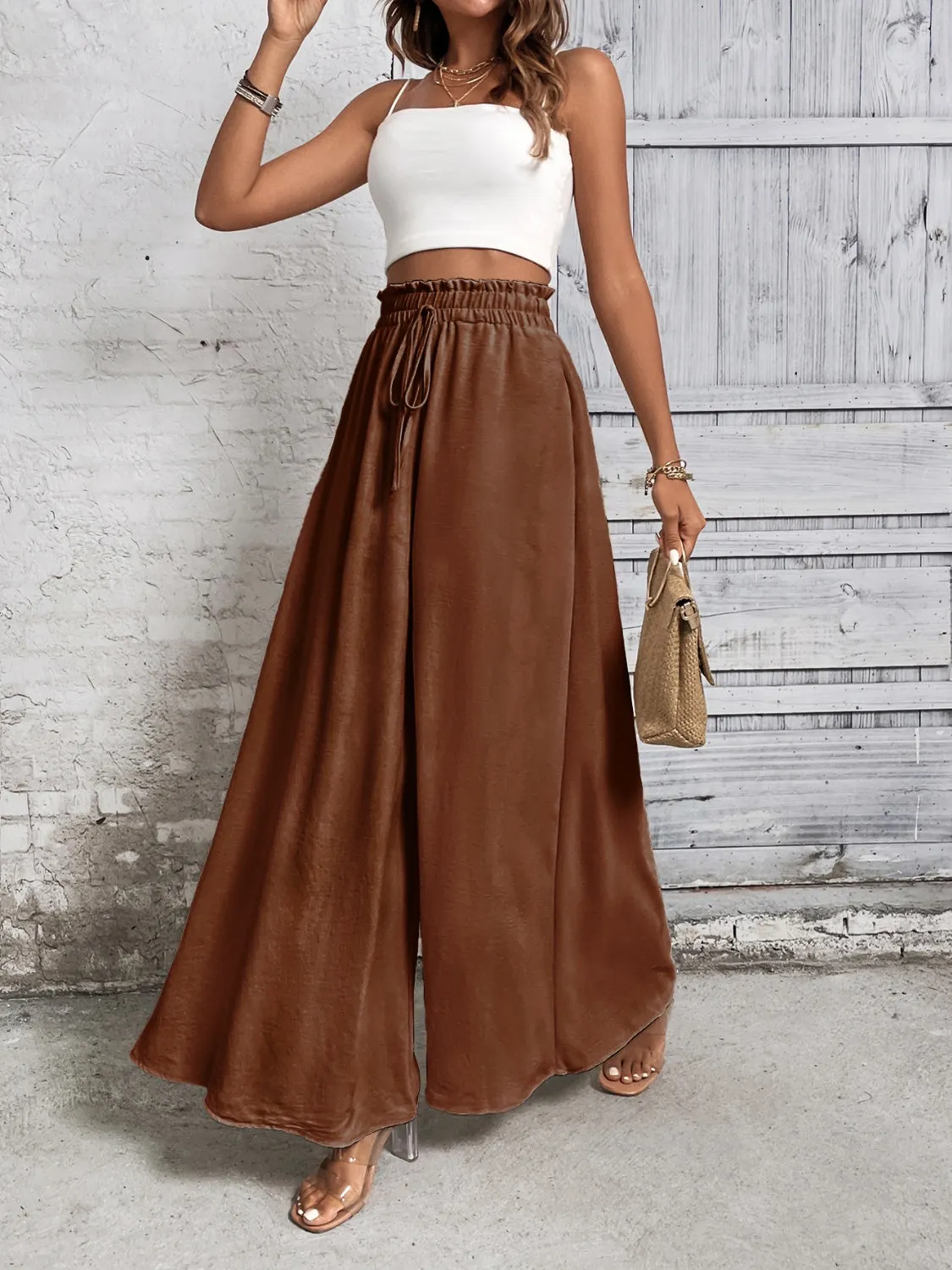 TEEK - Tied High Waist Wide Leg Pants