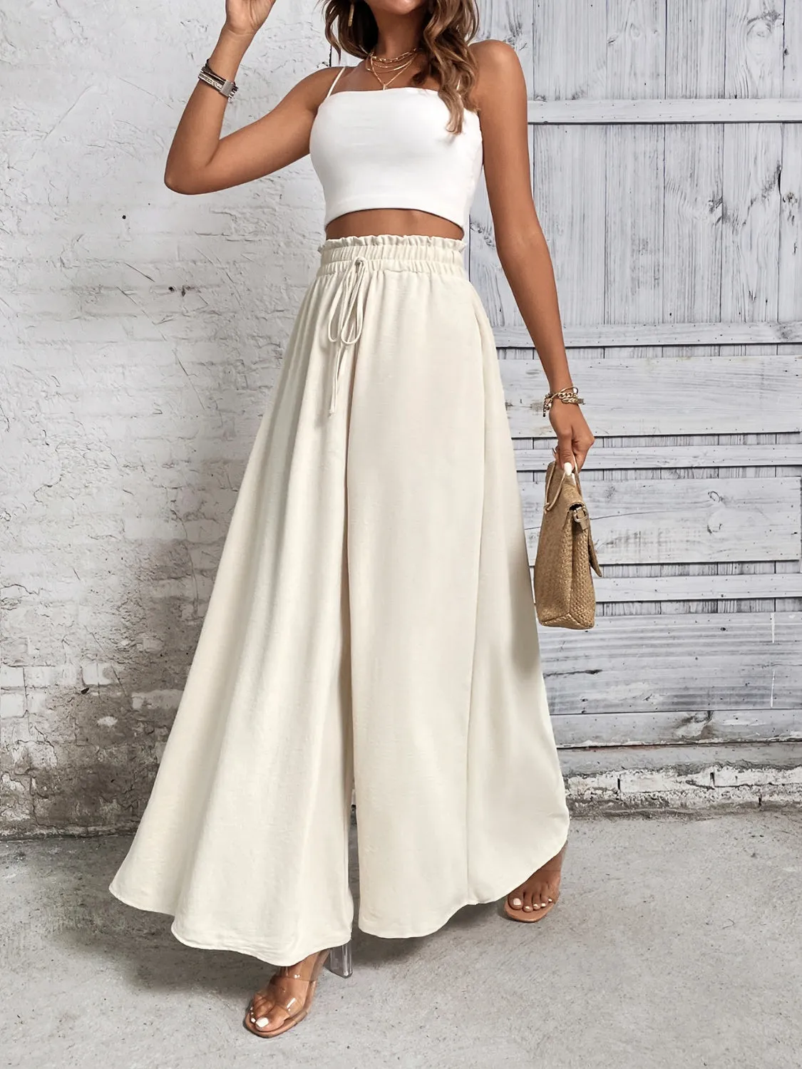 TEEK - Tied High Waist Wide Leg Pants