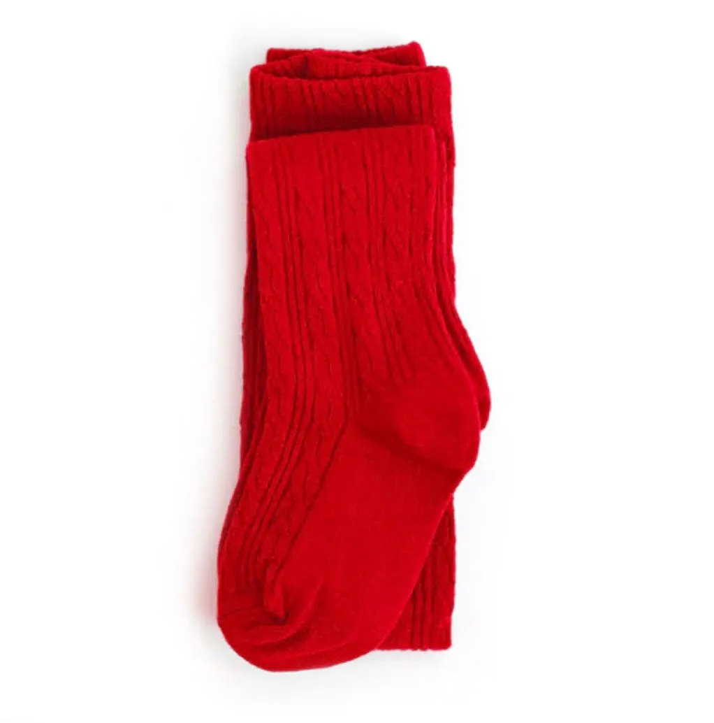 The Little Stocking Co - Cable Knit Tights Tight - Bright Red