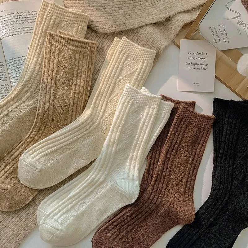 Thicken Thermal Cashmere Wool Solid Color 6 Pairs Winter Warm Socks