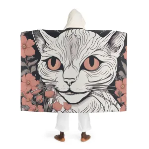 Vampire Cat with Flowers, Cozy Hooded Sherpa Fleece Blanket