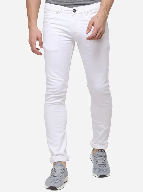 White Narrow Fit Solid Jeans | Greenfibre